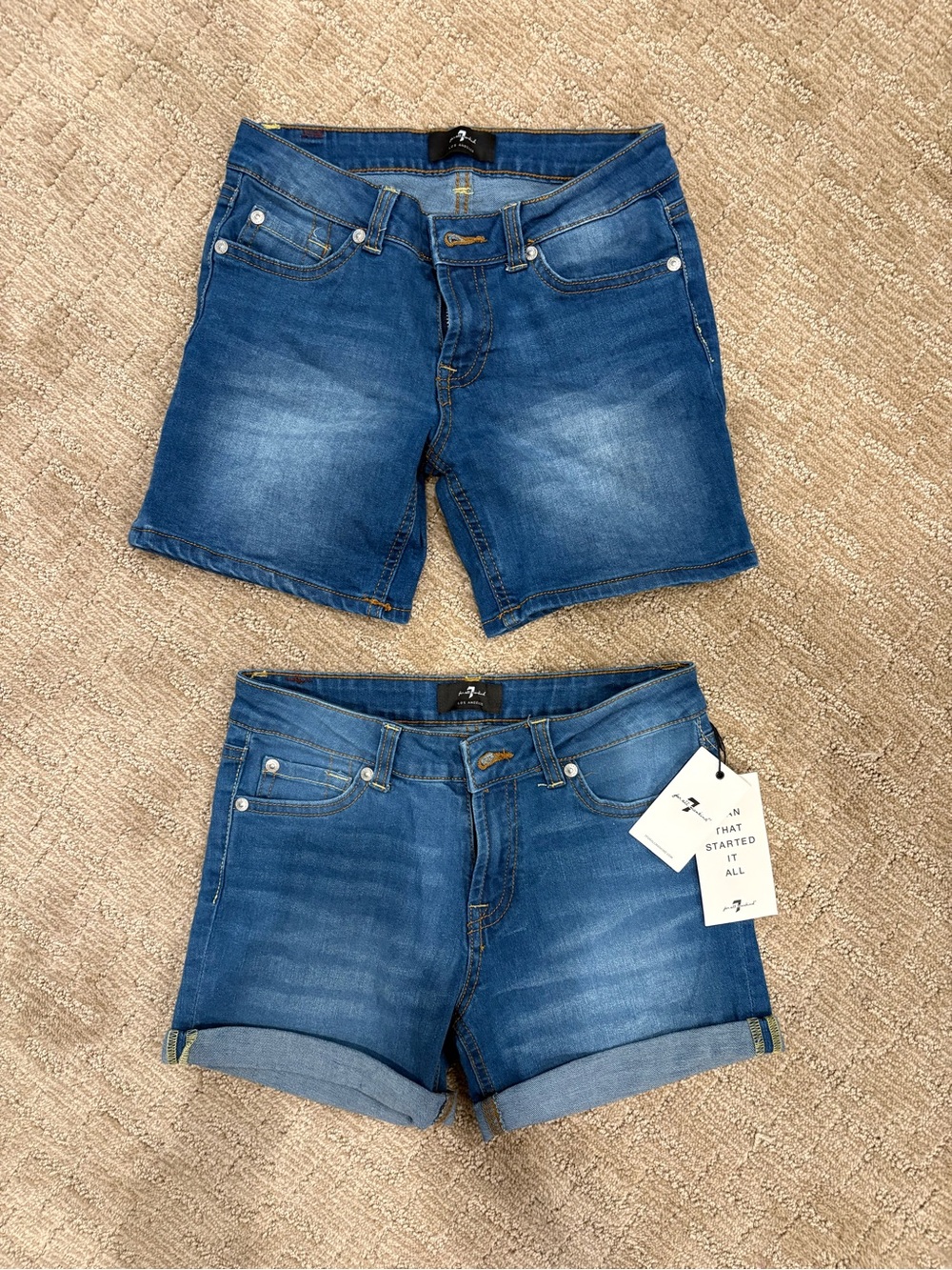 7 For All Mankind Blue Denim Shorts Duo - Mid Wash